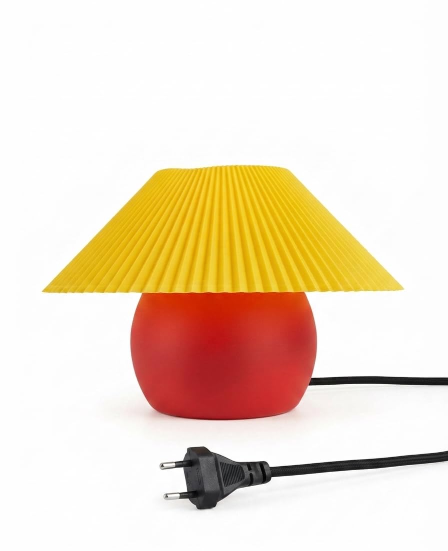Osm Creation Mushroom Modernica Table Lamp Red & Yellow | Pleated Shade, Warm Ambient Glow, 127x127x152 mm, Bedside Night Light, Modernistic Design-image-37
