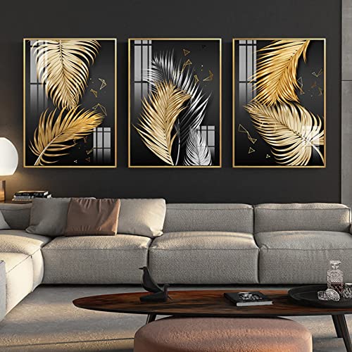 Imagen de lujo para salon pintura de lienzo con hoja de oro minimalista de 3 piezas