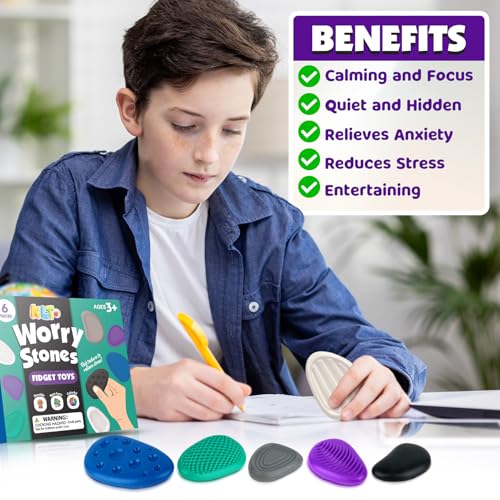 Fidget Toys Adults Sensory Stone: 6 Pack Textured Worry Stone for Autism Kids Calming Down - Fidget Stress Toys for Anxiety Relief - Small Students Prizes Fidget Toys - Image 5