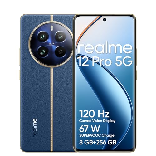 realme 12 Pro 5G Smartphone, 8+256GB, Sony Portrait Camera 2X Optical Zoom, IMX882 OIS Camera, 6.7 Inch 120Hz Curved Vision Displa, 67W SUPERVOOC Charge, 5000mAh Massive Battery, Blue