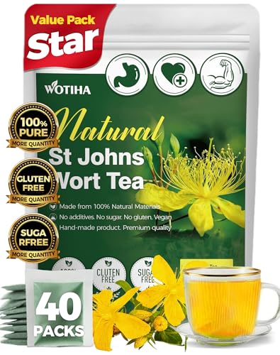 WOTIHA St John's Wort Tea Bags (40 Count) - Premium Dried Saint John’s Wort Herb for Calm & Relaxation - Natural Herbal Tea for Positive Spirit & Wellness - Non-GMO, Caffeine-Free - (Hypericum Perfor