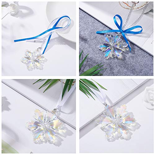 Image of Crystal Snowflake Car Rear View Mirror Pendant Xmas Car Hanging Ornament Car Charm, Colorful