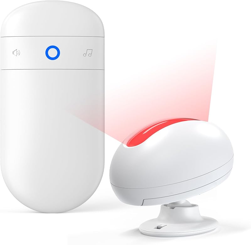 Timbre inalámbrico con sensor de movimiento, timbre de puerta con movimiento interior para empresas | Detector de alarma para entrada de tienda/oficina, timbre de alerta de entrada con zumbador, USB/alimentado por batería (1 receptor + 1 sensor de movimiento)