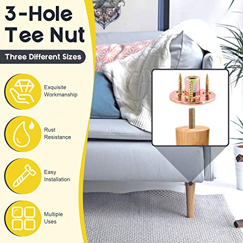 120Pcs Brad Hole Tee Nut with Screws Assortment Kit M6 M8 M10 Carbon Steel T-Nuts Zinc Plated Round Base Female Thread Screw-in Furniture Hardware