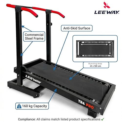 Image of LEEWAY TR4 PRO Manual Treadmill for Home 100 kg+| Non Electric Running Machine with 48x16in Surface| Foldable Jogging Treadmill Manual for Home | Roller Walking Pad, No Electricity Needed Thread Mill