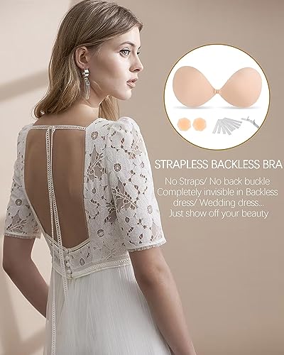 TNR Sticky Bras Push Up Adhesive Invisible Bra Backless Strapless Bra for Women Nude - Image 5