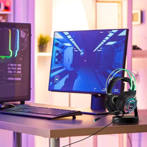 Image of Amazon Basics RGB Wired Gaming On Ear Gaming Headphone, 2 Meter Braided Cable, with mic, Suspension Design, 3.5mm Connector (USB A only for RGB, Black)
