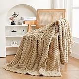 Beige Throw Blanket 50'×60' inches Fuzzy 3D Jacquard Decorative Flannel Fleece Super Soft Plush Cozy Blanket for Couch Sofa Chair Lightweight,Khaki