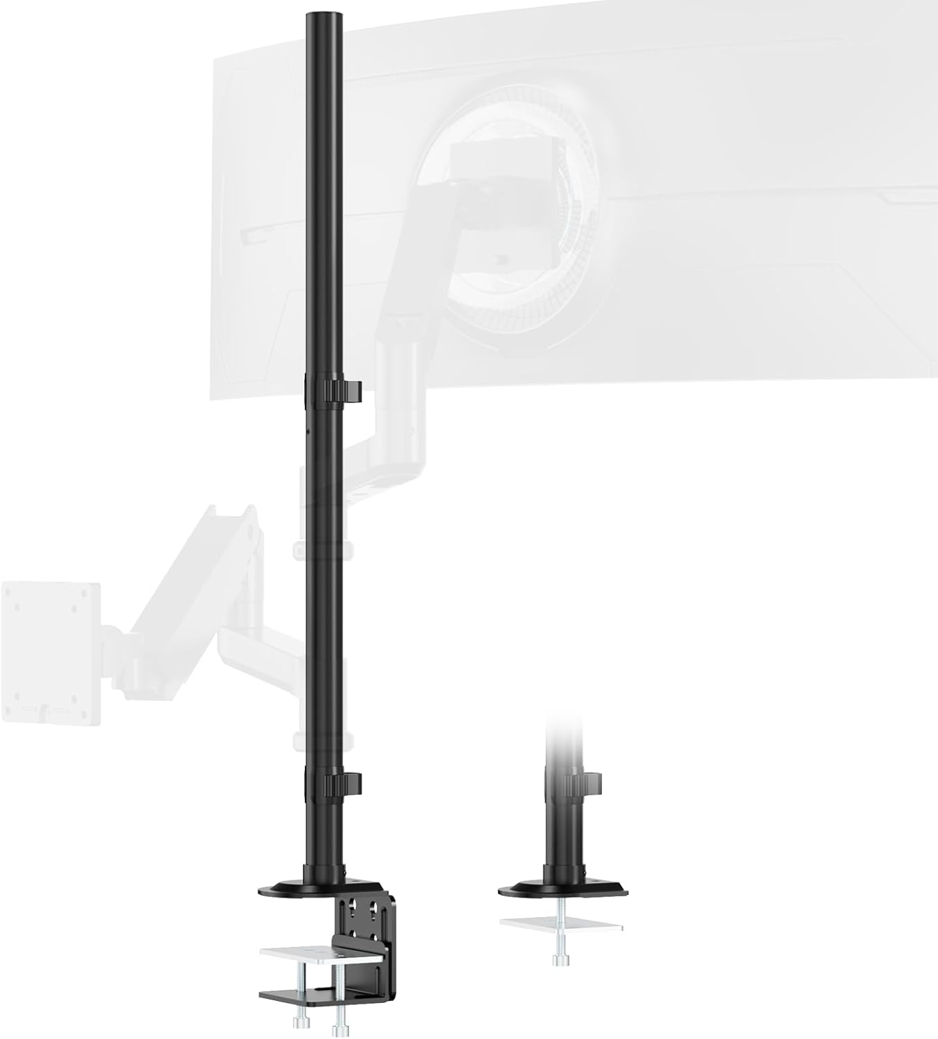 Steel Extra Tall 32 Inch 2-Section Monitor Stand Pole - with Mounting Base, Heavy Duty Center Pole (Supports Up to Max. 88 lbs), 2 Mounting Options, Black