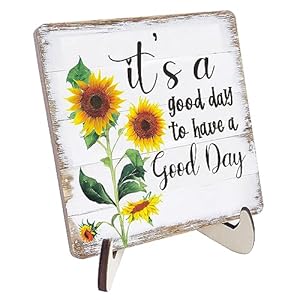 Positive Mindset Decor Desk Wooden Plaque, Inspirational Encouragement Gifts Positive Gifts for Women Coworker Mom Aunt Teacher, Sunflower It’s a Good Day, Motivational Decor Table Sign