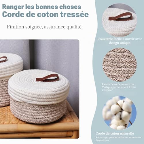 Panier de rangement avec couvercle anti-poussière blanc brun