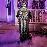 69'' Halloween Animated Grim Reaper Decoration with Chain, Life Size Skeleton with Light-up Eyes Creepy Sound (Sound Activated) for Halloween Haunted House Prop Outdoor/Indoor Lawn Decorations
