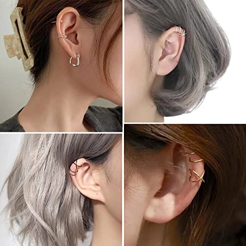Haiaiso 4Pcs 925 Sterling Silver Ear Cuffs For Women Non Piercing Minimalist Ear Cuff Earrings Cross Double Lines Clip On Cartilage Helix Ear Cuff #TOP6