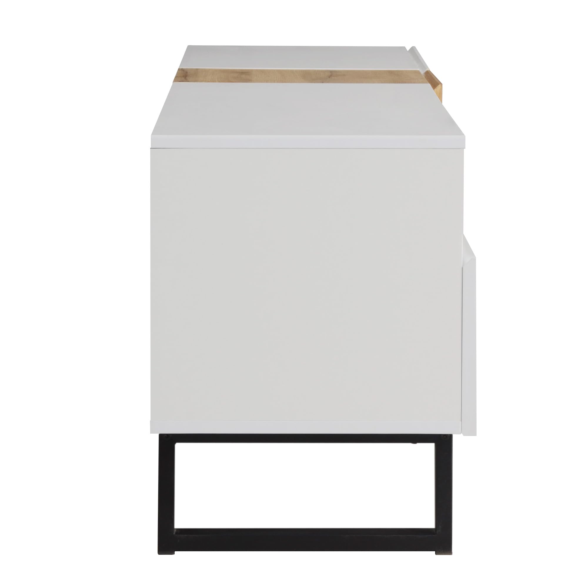 Yihomfy Meuble TV 180 cm avec Rangements, 2 Portes, 2 Tiroirs et Étagères Ouvertes, Design Blanc et Bois, Pieds Métal - pour Salon