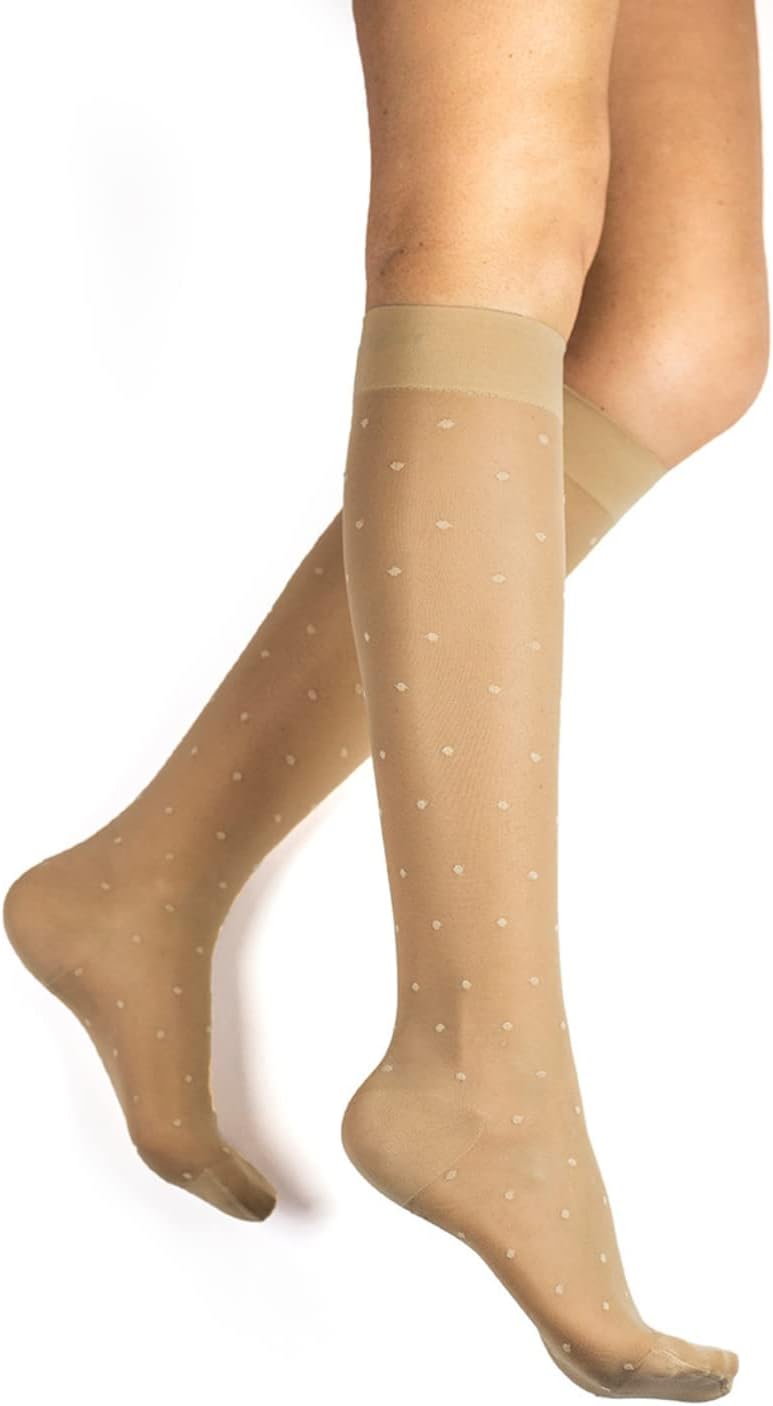 Rejuva Women s Sheer Dot Pattern 15-20 mmHg Knee High Compression Stockings