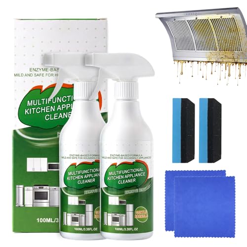 Multi-Purpose Enzyme Foam Cleaner 2026 New Heavy-Duty Kitchen Oil Remover Spray Degreaser Powerful Household Appliance Cleaner Spray for Cooktop Appliance Includes Towel and Sponge Wipes (2PCS)
