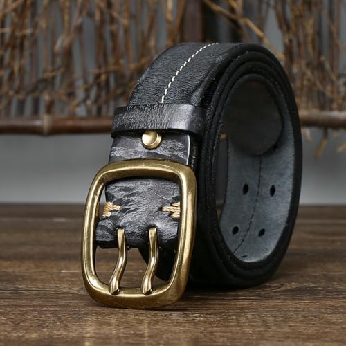 Leather Work Belt For Men, 1.5" Wide Double Prong Full Grain Leather Adjustable Country Casual Belt For Jeans2