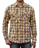 Damipow Mens Snow Wash Flannel Shirt Plaid Long Sleeve Casual Button Down Shirt,Yellow,M