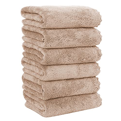 Moonqueen 6 Pack Premium Hand Towels - Quick Drying - Microfiber Coral Velvet Highly Absorbent Towels - Multipurpose Use As Hotel, Bathroom, Shower, Spa, Hand Towel 16 X 28 Inches (Brown) #TOP3