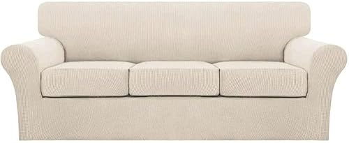 Miniatura 92 de Turquoize Fundas de sofá de 4 piezas para sofá de 3 cojines, funda de sofá suave para perros, fundas de sofá lavables con 3 fundas de cojín Biscotti