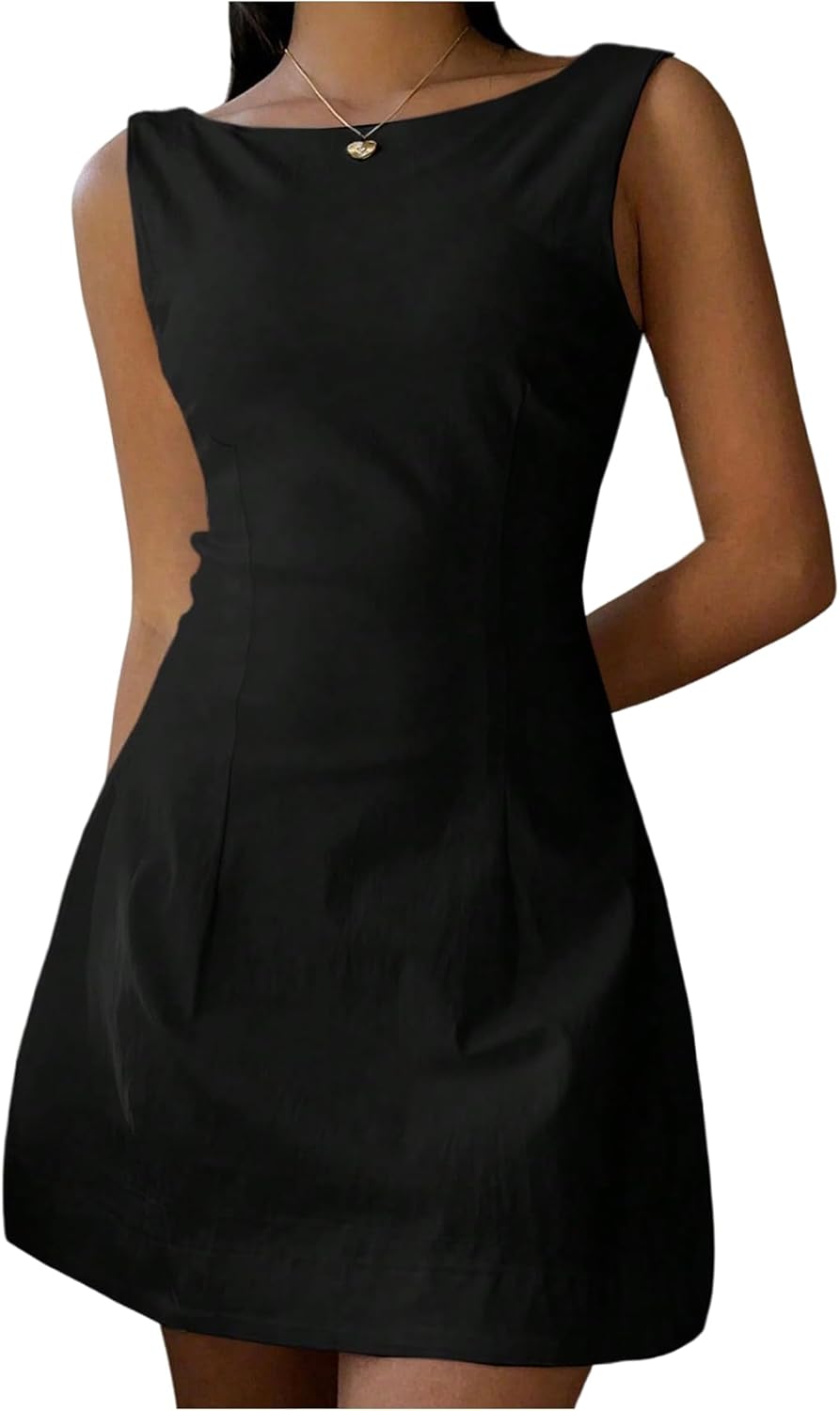 Milumia Women's Sleeveless Boat Neck Mini Dress Sexy Backless A Line Party Club Dresses