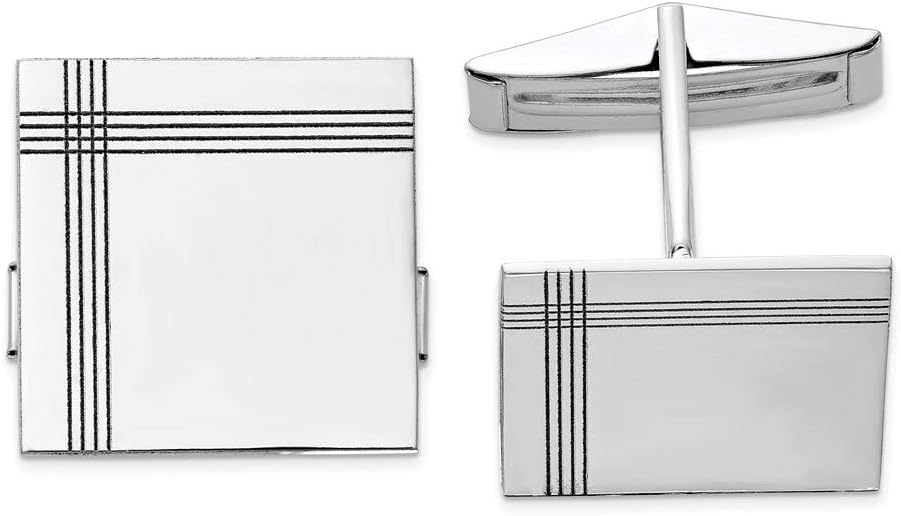 Men's 14k White Gold Square Shape with Line Design Cuff Links Fine Jewelry For Men Gifts For Him