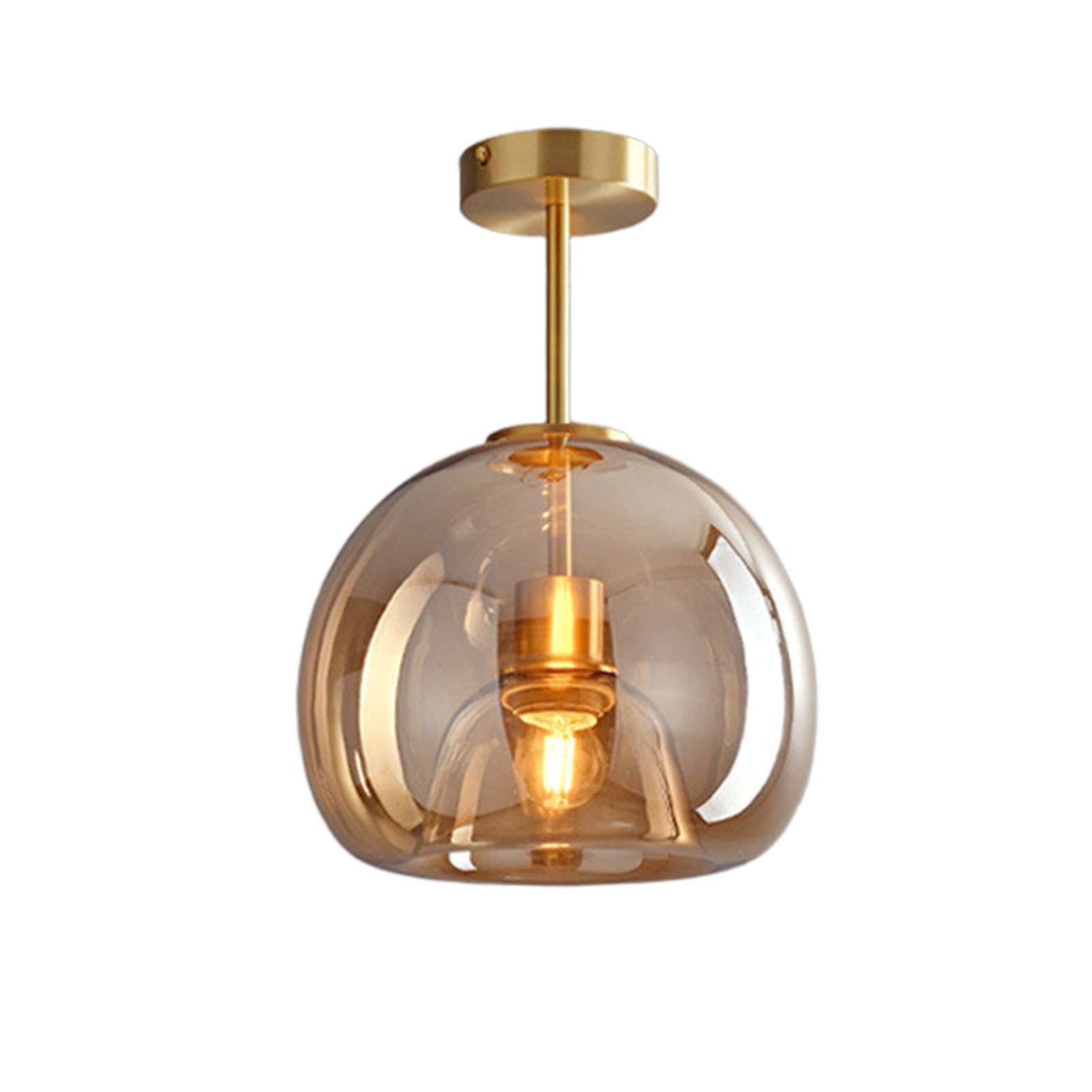 LYMSXAZOU Mid Century Modern Ceiling Light Fixture Retro Semi Flush Mount Round Globe Lamp Amber Smoke Glass for Hallway Corridor Entryway Lighting