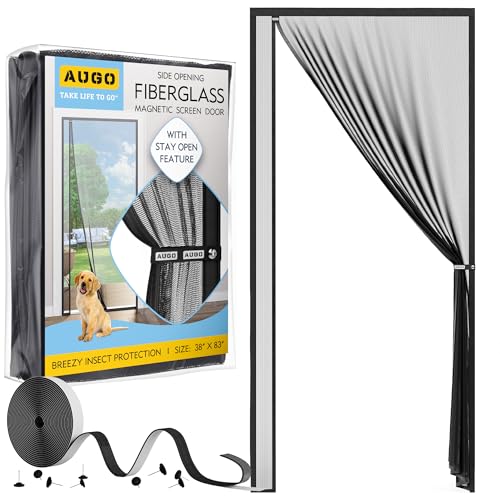 Image of AUGO Fiberglass Magnetic Screen Door Reversible Left Right Side Opening - Self Sealing, Heavy Duty, Hands Free, Keeps Bugs Out - Pet and Kid Friendly - Patent Pending Keep Open Feature - 38 inch x 83 inch