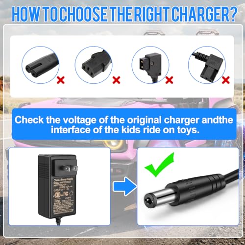 EGK 12V Battery Charger for Kids Ride On Toys Car with 6.6Ft Cable, for Best Choice Products Wrangler SUV Kid Trax Dynacraft Toy Cars Universal Charging Baby Riding Toy Power Supplies