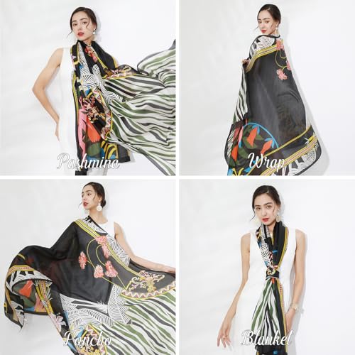 DANA XU Women's 100% Mulberry Satin Silk Pashmina Shawl Wraps Extra Large Floral Scarf for Evening Dresses, Soft Oversized2
