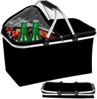 Cooler Bag Shopping Basket Picnic Basket Large Insulated Cooler Basket Lunch Bag Thermal Bag for Office Camping Picnic Travel Side Support Upright Hold 43 * 23 * 21cm(2 Hand) Black