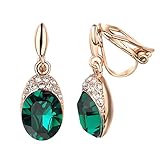 Yoursfs Green Crystal Clip on Earrings for Women Birdal 18K Rose Gold Plated Wedding Non Pierced Ears Dangle Earrings