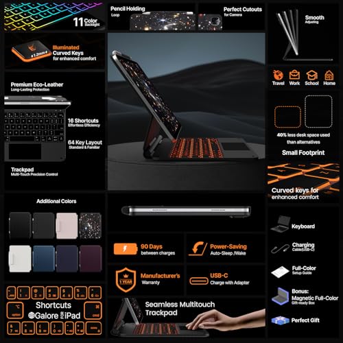 Image of typecase Edge Keyboard Case for iPad Air 11-inch(M4 /M3 /M2, 2026 /2025 /2024), iPad Pro 11 inch (4th /3rd /2nd /1st Gen) & iPad Air 10.9 inch 5 /4th Gen, Multi-Touch Trackpad, 11-Color Backlight, James Webb Orange