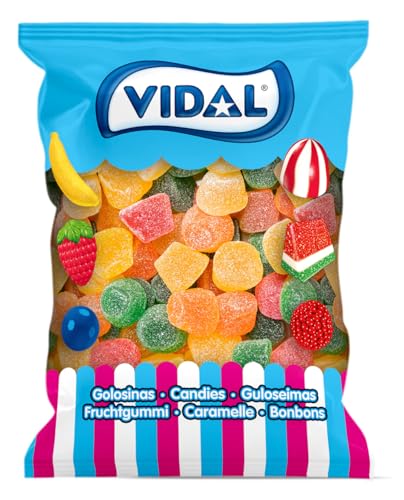 Vidal Golosinas. Parisien Azúcar. Caramelo de goma de sabores surtidos: Piña, Limón, Fresa, Manzana y Naranja. Bolsa de 1 kg.