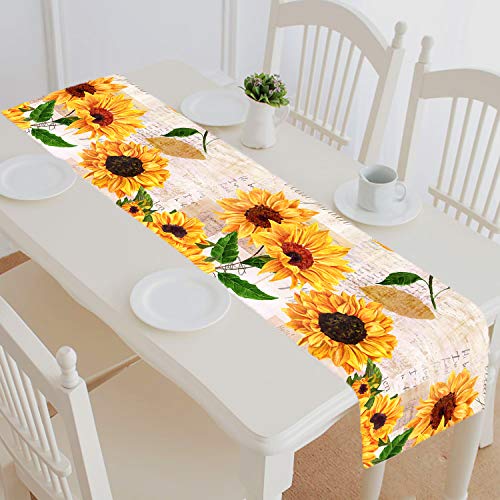 Vintage Sunflowers on Postcards Newspaper Table Runner Home Decor for Kitchen Dining Wedding Party Restaurant Table Linen