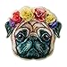 Produktbild Hund Mops Gesicht Rosen - Aufnäher, Bügelbild, Aufbügler, Applikationen, Patches, Flicken, zum aufbügeln, Größe: 5 x 5,2 cm
