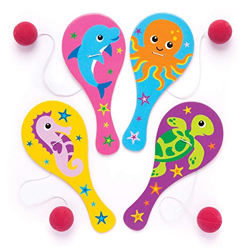 Baker Ross Sea Life - Juego de pelotas de pádel y bate (4 unidades), diseño de pala de pádel
