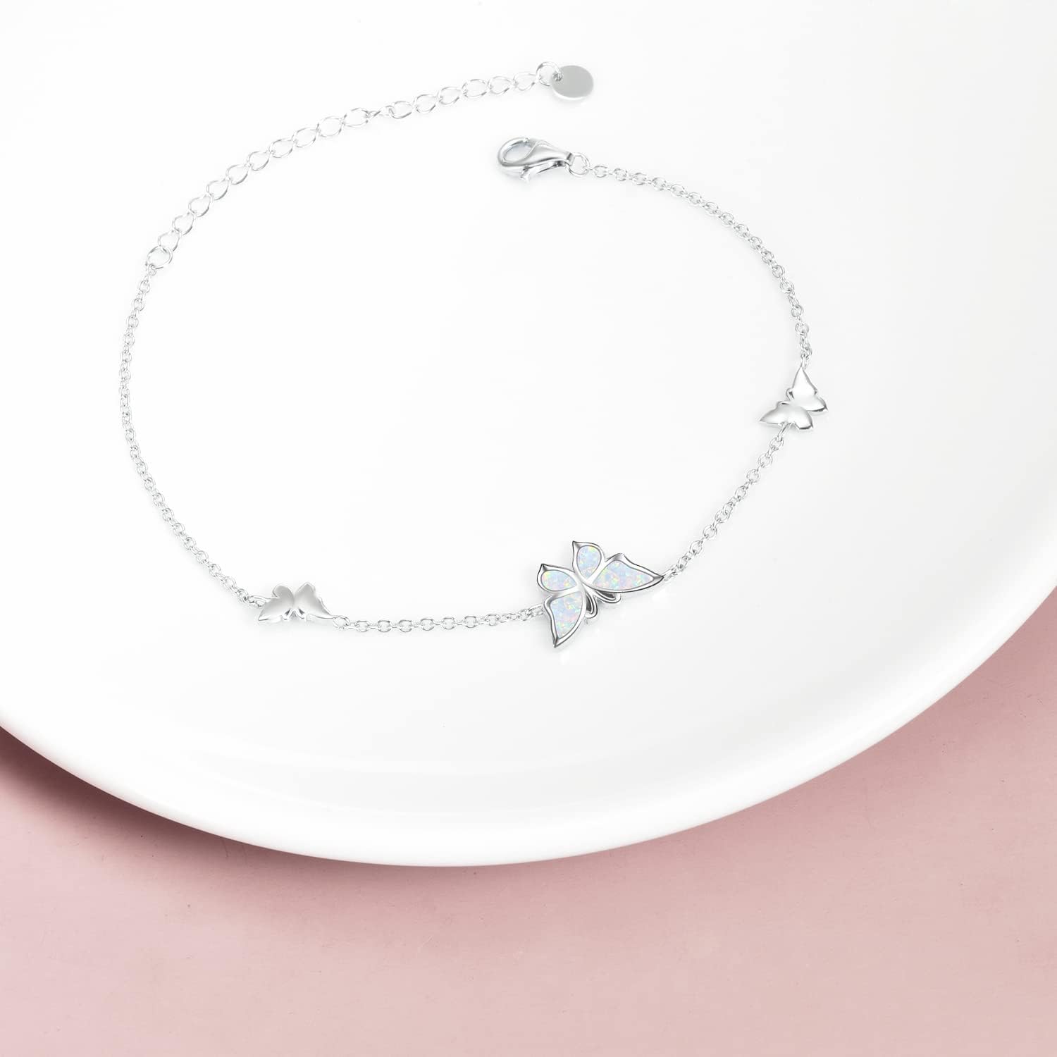 WINNICACA Sterling Silver Butterfly Bracelet Anklet Created Opal Butterfly Jewelry Gifts for Women Birthday Christmas Day Gifts - Image 5