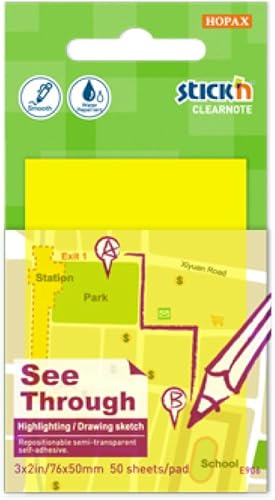 Stick'n Notes 21710 Clearnote - Notas autoadhesivas semitransparentes para escribir con colores neón brillantes, 3 x 3 pulgadas, 50 hojas por bloc,