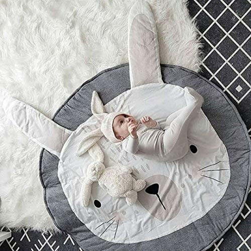 Abreeze Grey Nursery Rug Bunny Baby Play Mat Round Baby Mat Tummy Time Mat Carpet Cartoon Rabbit Home Decor,Grey Tummy Time Blanket #TOP1