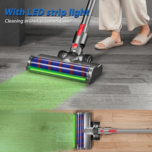 Image of 2 Replacement Vacuum Cleaner Heads for Dyson V7 /V8 /V10 /V11 /V15 | Anti-Tangle Motor-Driven Brush Roll with LED Light Dust Detection | Quick-Release Attachments for Carpets, Hardwood Floors & Tiles