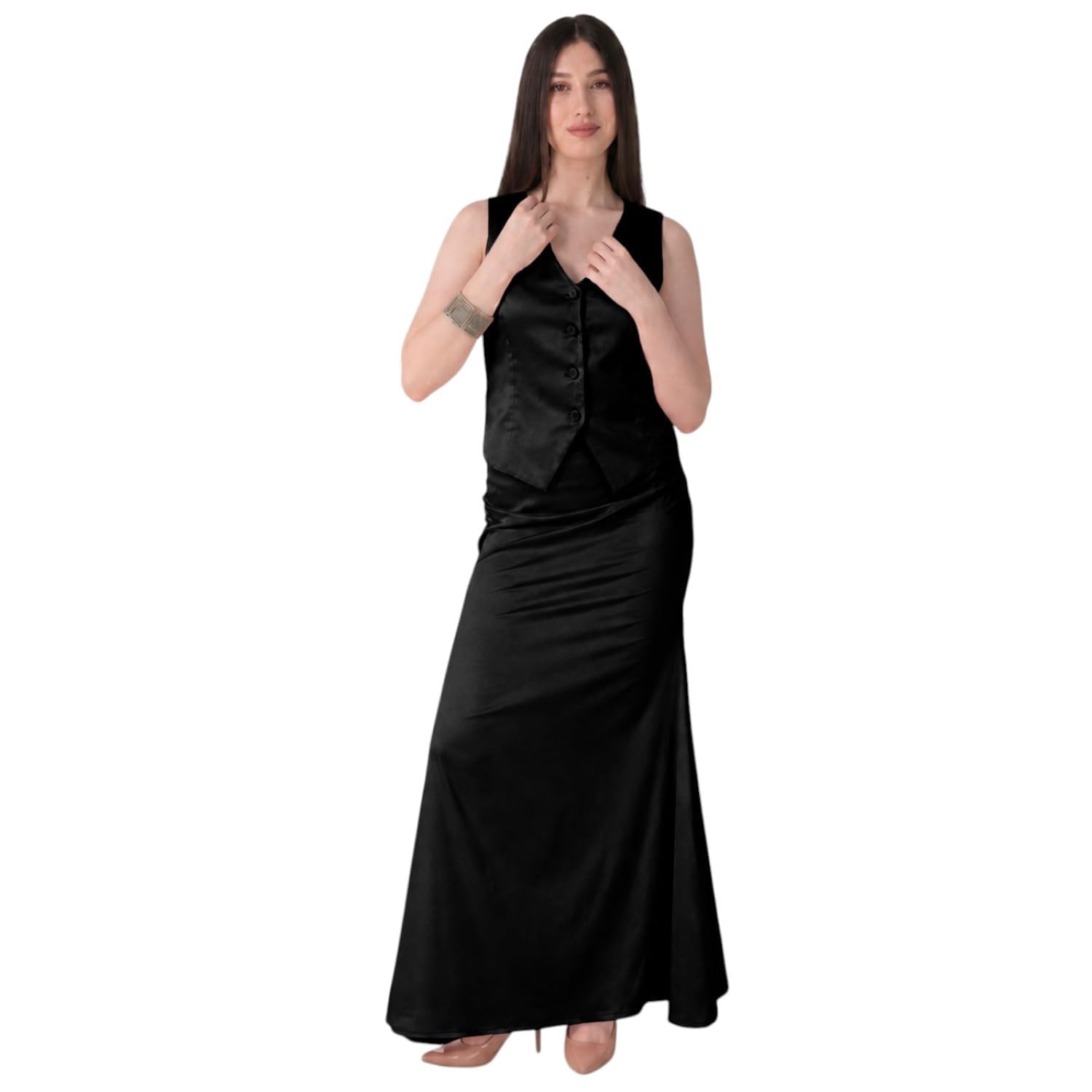 sizi Waistcoat & Skirt Co-Ord Set for Women's| V-Neck Casual Fashionable Cord Set| Ladies Party Outfits Summer Collection.-picture-26