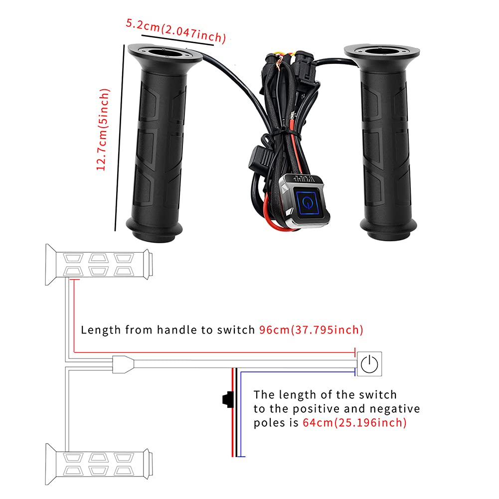 Empuñaduras de motocicleta con calefacción eléctrica para manillar ATV de 22 mm de diámetro, empuñaduras de manillar con termostato inteligente uniVe/r*sal, color negro