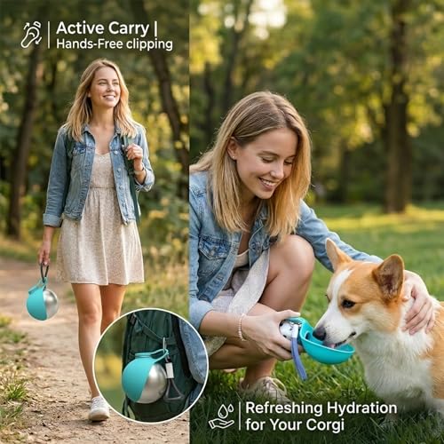 Foldable Pet Water Bottle for Travel, 2-in-1 Portable Dog Water Bottle Stainless Steel Flask & Foldable Silicone Bowl, Leak-Proof Water Return System for Walking, Hiking, Small Dogs & Puppies