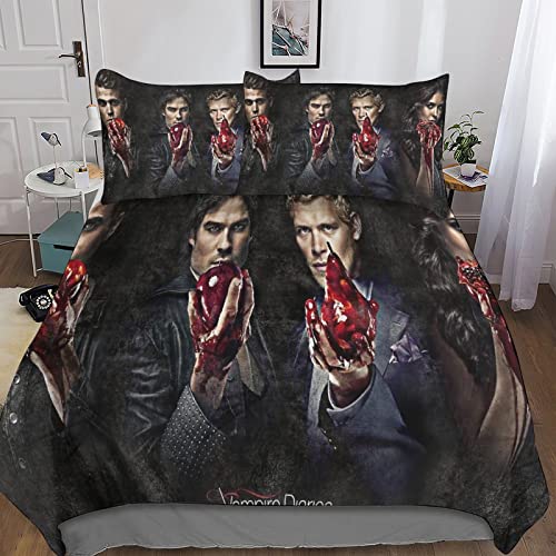 HESHS Vampire Diaries Bedding Set Soft Microfiber 3D Duvet Cover Sets for Kids Teens Adults,Bed Cover Soft,Movie Role Quilt Covers with Pillow Case Double（200x200cm）