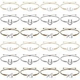 Sureio 24 Pcs Rope Braided Bracelet Gifts Bulk Goodie Party Favors Western Cowgirl Cowboy Adjustable Wedding Bridal Shower Bracelets for Women(Horse, Classic)