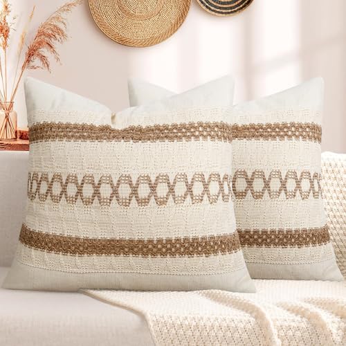 Pyonic Pack of 2 Boho Throw Pillow Covers 18x18 Inch Farmhouse Decorative Throw Pillows for Bed Sofa Living Room,Gray Modern Cushion Cover Couch Pillows Cover Home Decor — view 4