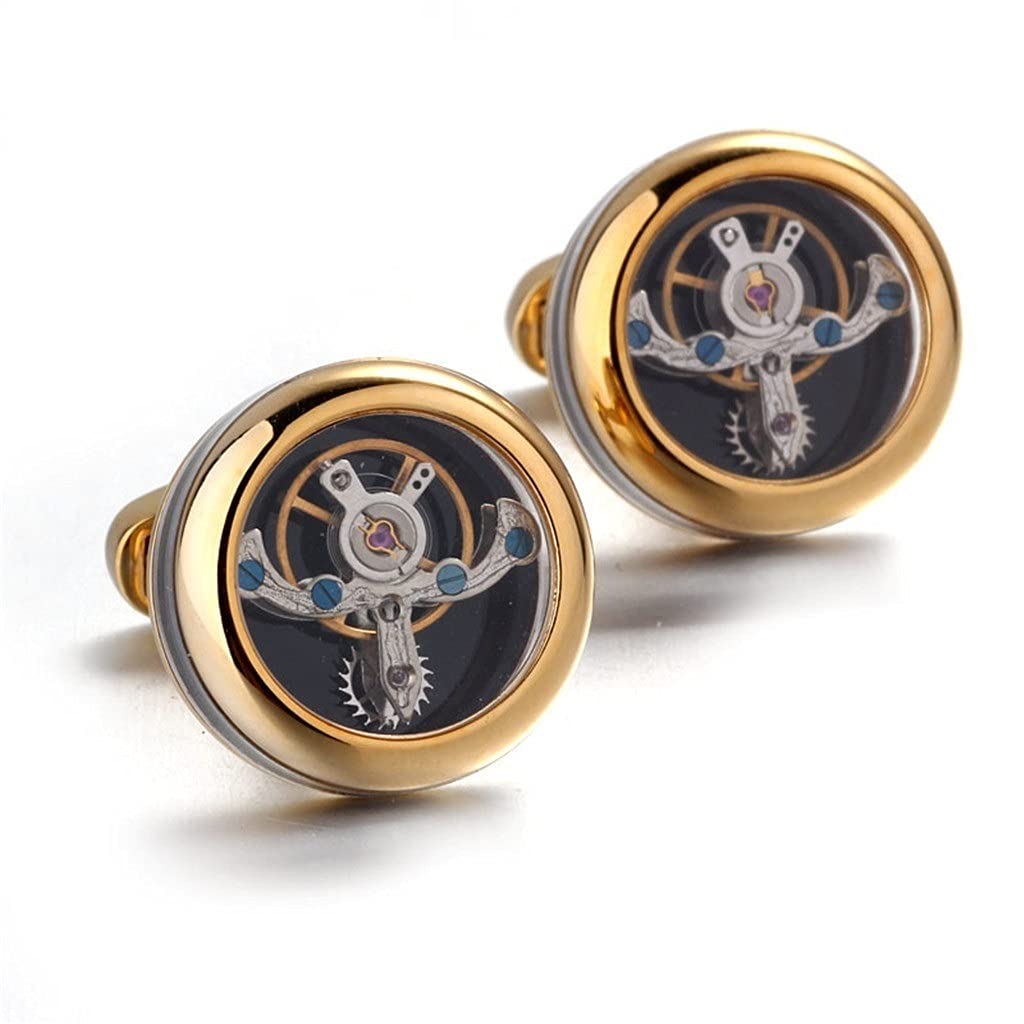 Gemelos con movimiento Tourbillon redondo, camisa francesa de negocios, clavos de manga para hombre, cobre duradero
