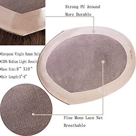 Miniatura 2 de Toupee - Sistema de reemplazo de cabello humano virgen europeo de 8 x 10 pulgadas para hombre, postizo mono con encaje superior con poliuretano