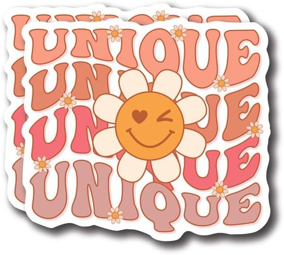 Unique - Calcomanías de autoestima positiva con diseño de margaritas de cara sonriente, paquete de 2 calcomanías de vinilo de alta calidad, 5